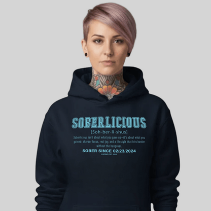 Soberlicious Definition Hoodie w Custom Sobriety Date Recovery Hoodie packaging detail (view 18)