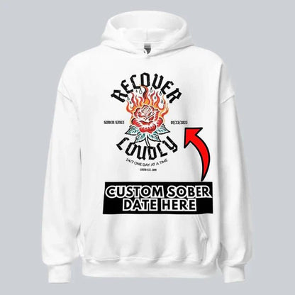 Recover Loudly Custom Sobriety Date Recovery Hoodie packaging detail (view 28)