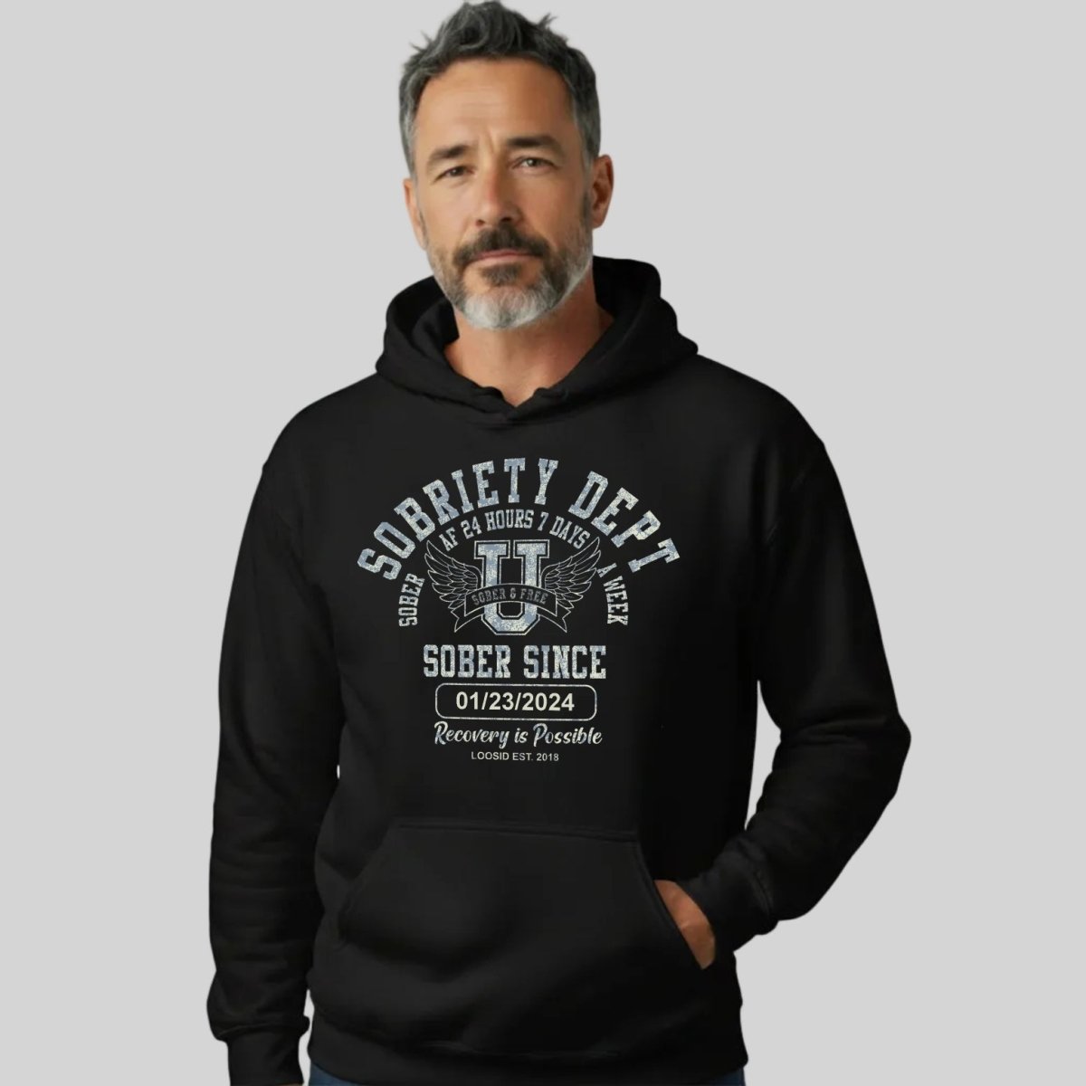 Sobriety Dept Recovery Hoodie featuring the design (view 11)