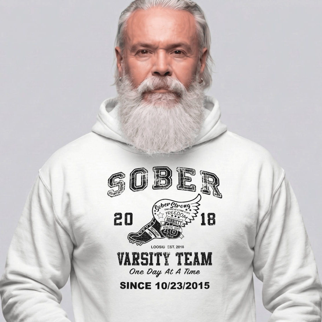Sober Varsity Team Recovery Hoodie back view (view 7)