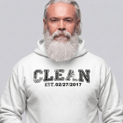 Clean Collegiate Hoodie W Personalize Recovery Date Recovery Hoodie graphic detail (view 24)