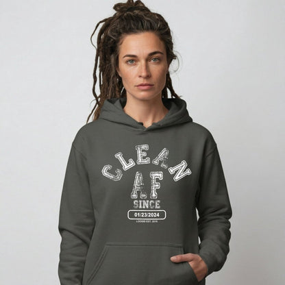 Clean AF Since Recovery Hoodie flat lay styled image (view 13)