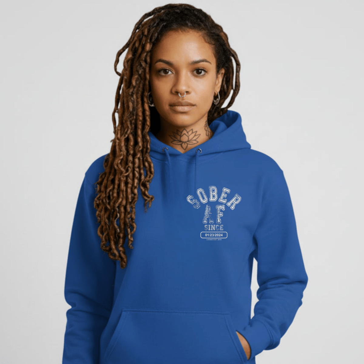 Sober AF Recovery Hoodie flat lay styled image (view 13)