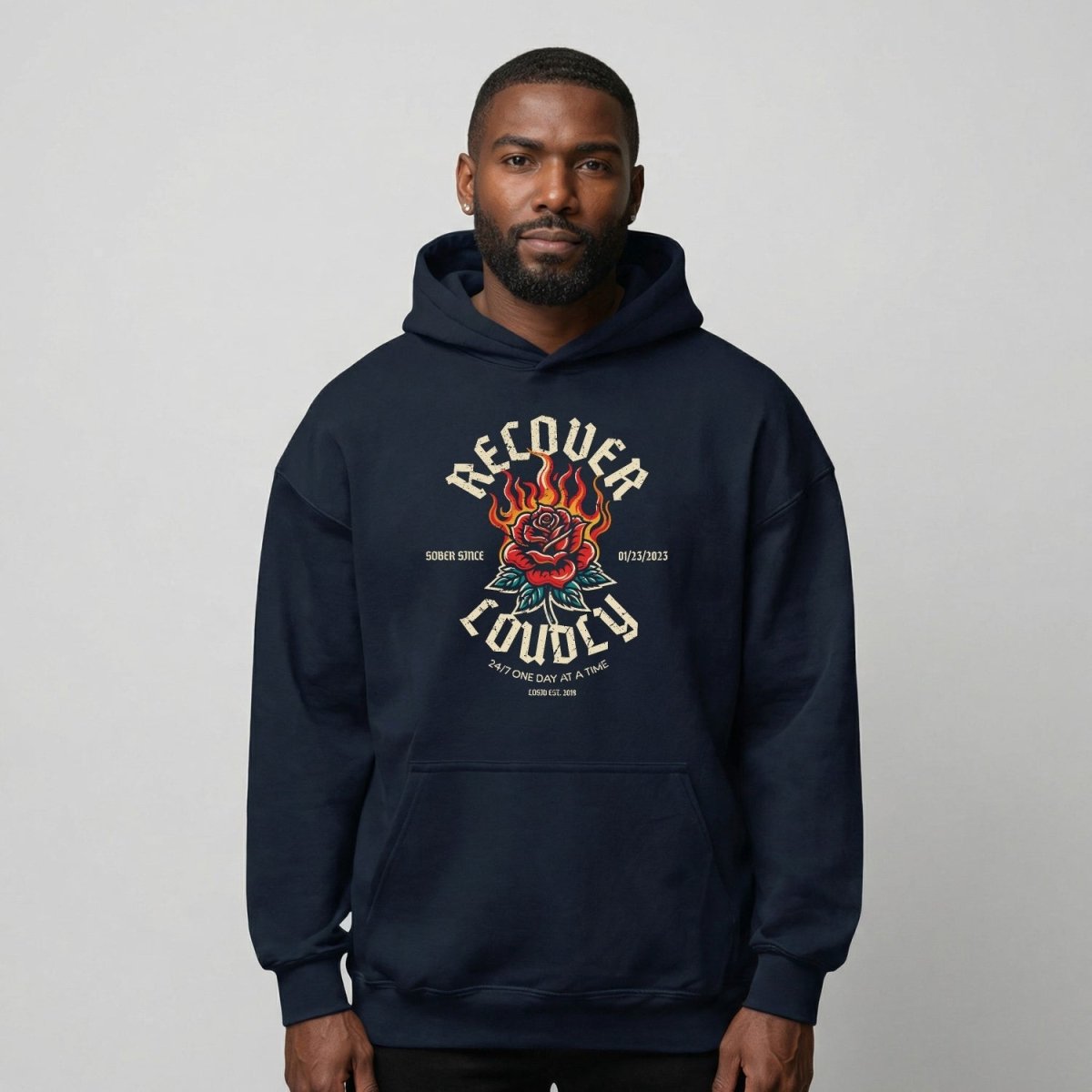 Recover Loudly Custom Sobriety Date Recovery Hoodie side view (view 16)