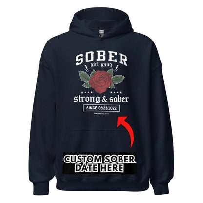 Sober Girl Gang Strong & Sober Crest Recovery Hoodie fit detail (view 9)