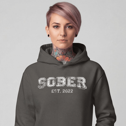 Sober Est. Hoodie w Personalized Sobriety Year Recovery Hoodie packaging detail (view 28)