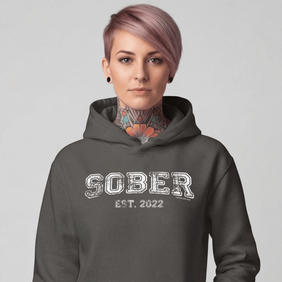 Sober Est. Hoodie w Personalized Sobriety Year Recovery Hoodie packaging detail (view 28)