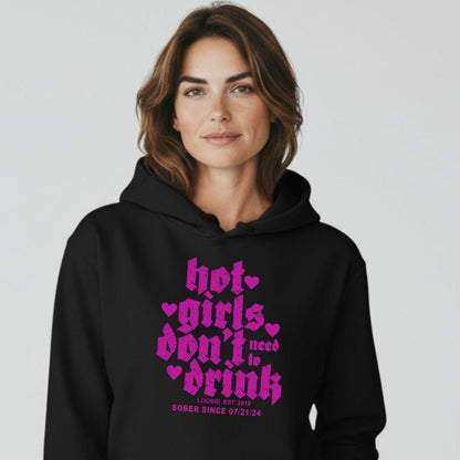 Hot Girls Don't Drink Recovery Hoodie close-up view (view 32)