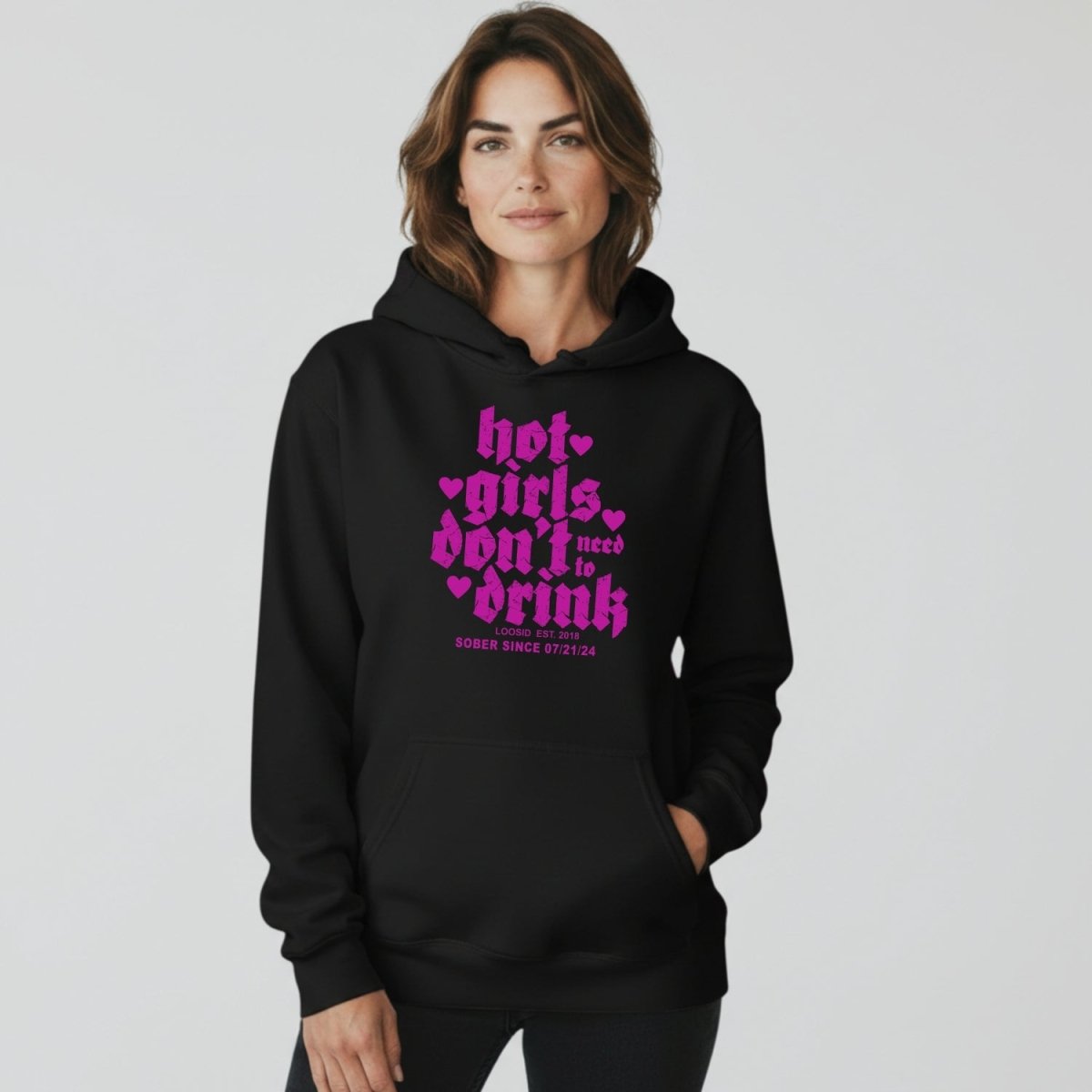 Hot Girls Don't Drink Recovery Hoodie flat lay styled image (view 33)