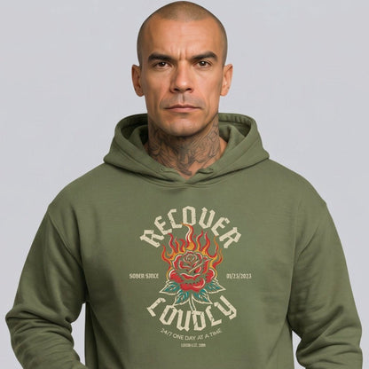 Recover Loudly Custom Sobriety Date Recovery Hoodie lifestyle view (view 25)