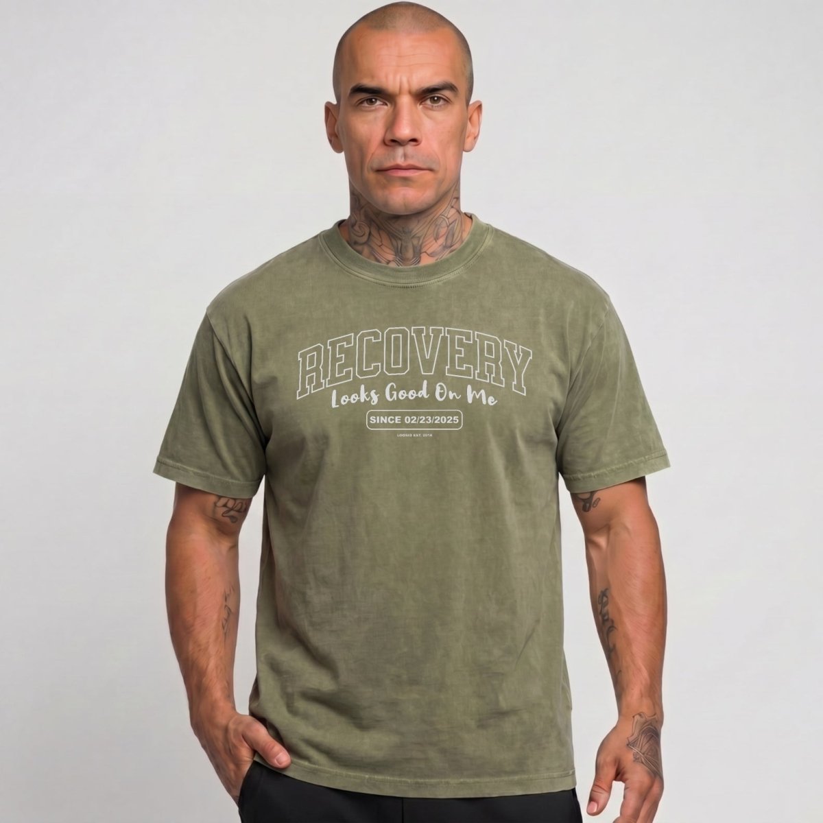 Recovery Looks Good On You Unisex garment dyed Sober T Shirt graphic detail (view 14)