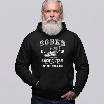 Sober Varsity Team Recovery Hoodie flat lay styled image (view 13)