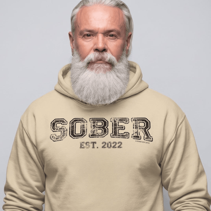 Sober Est. Hoodie w Personalized Sobriety Year Recovery Hoodie back view (view 27)