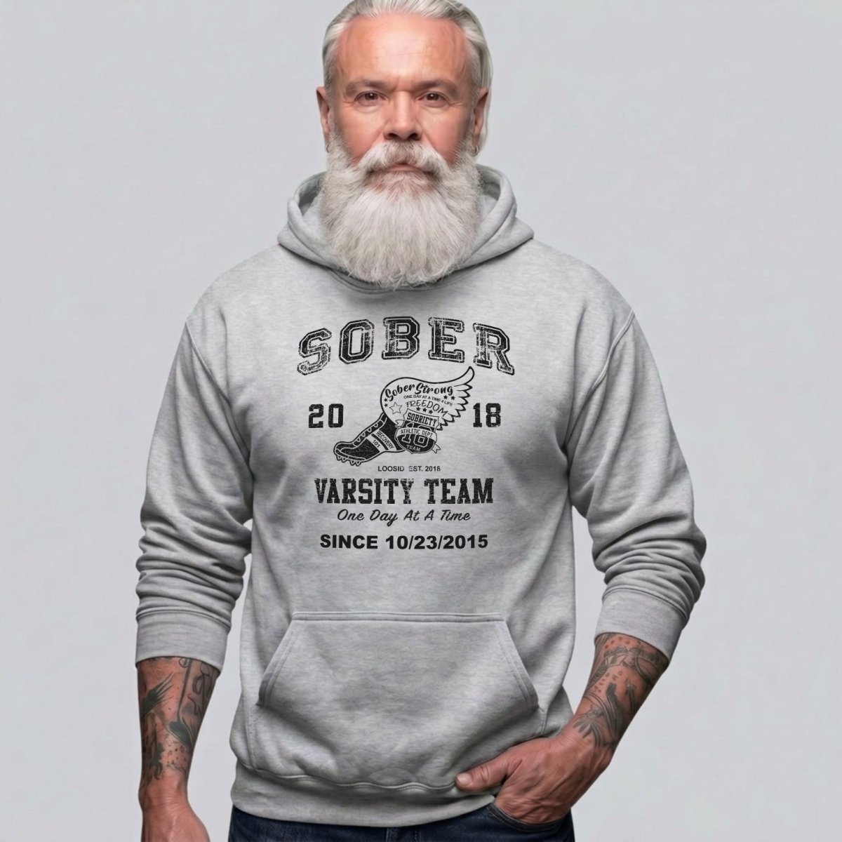 Sober Varsity Team Recovery Hoodie lifestyle view (view 25)