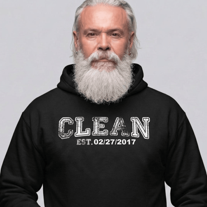 Clean Collegiate Hoodie W Personalize Recovery Date Recovery Hoodie side view (view 6)