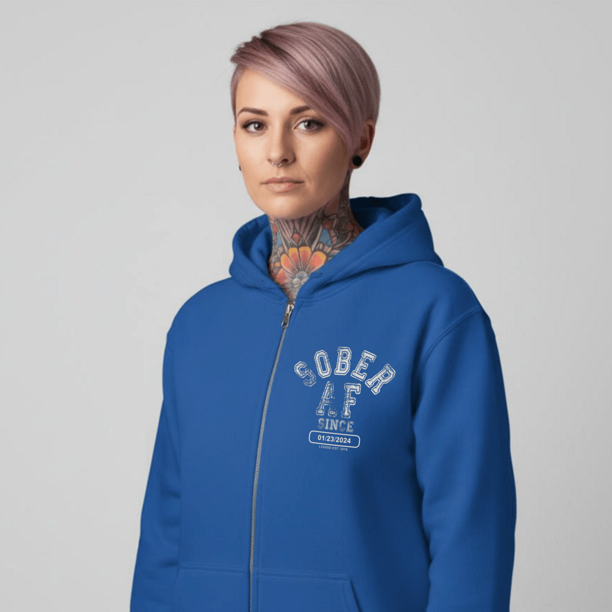 Sober AF Since Zip Recovery Hoodie back view (view 17)