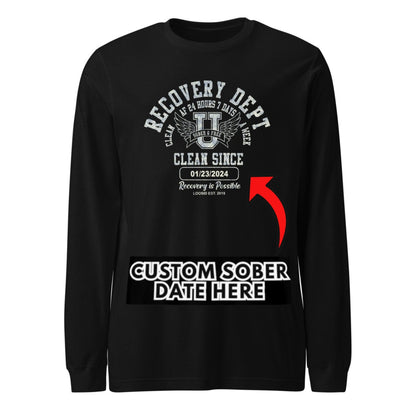 Recovery Dept Clean AF 24 7 Long Sleeve Sober T Shirt graphic detail (view 4)