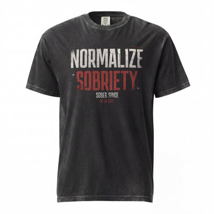 Washed Normalize Sobriety Unisex garment dyed Sober T Shirt flat lay styled image (view 3)