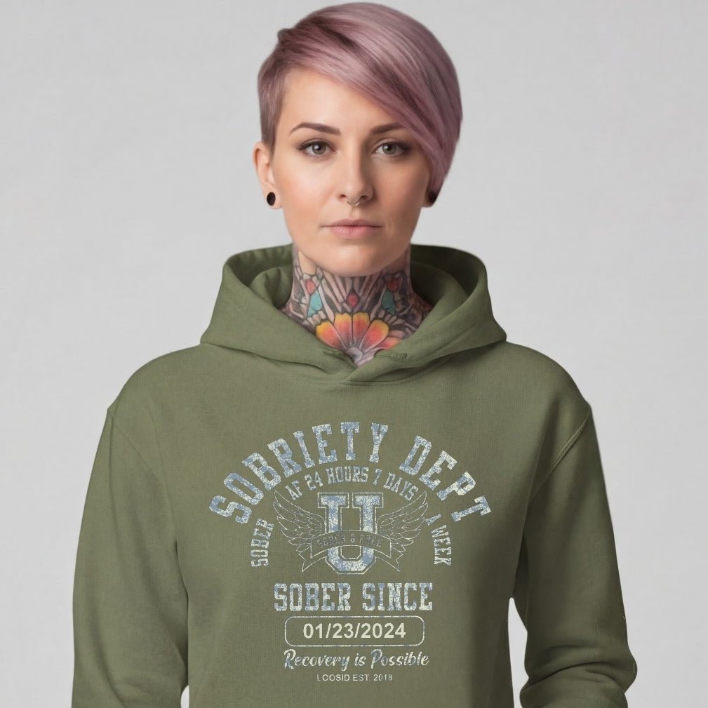 Sobriety Dept Recovery Hoodie featuring the design (view 41)