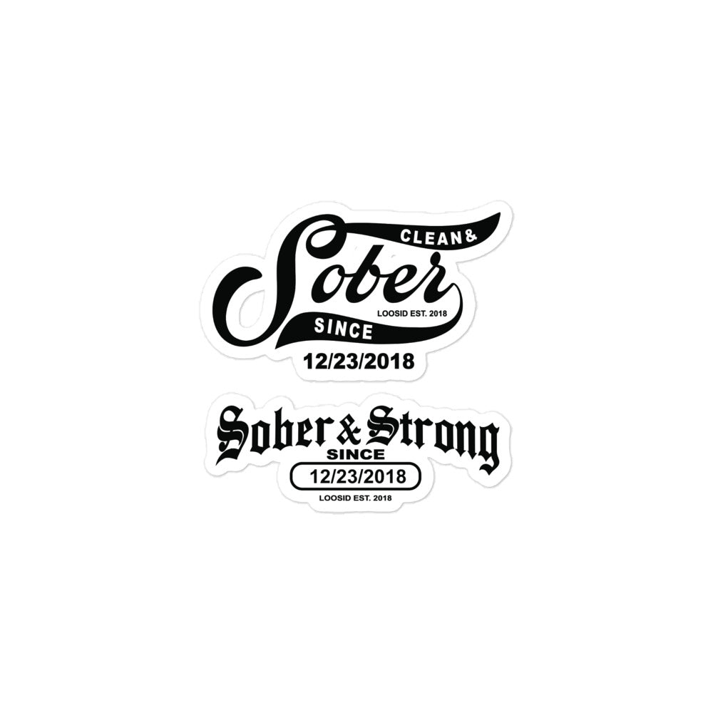 Sober Since Sober Strong Stickers Sober Sticker flat lay styled image (view 3)