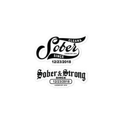 Sober Since Sober Strong Stickers Sober Sticker flat lay styled image (view 3)