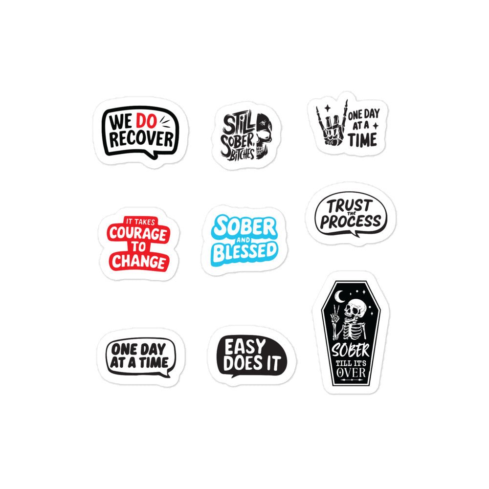 Sober Stickers Pack Sober Sticker flat lay styled image (view 3)