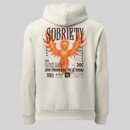 Cream Phoenix Reborn Recovery Hoodie ULTRA Premium Garment Dyed Recovery Hoodie flat lay styled image (view 3)