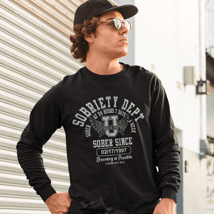 Sobriety Dept Long Sleeve Sober T Shirt close-up view (view 2)