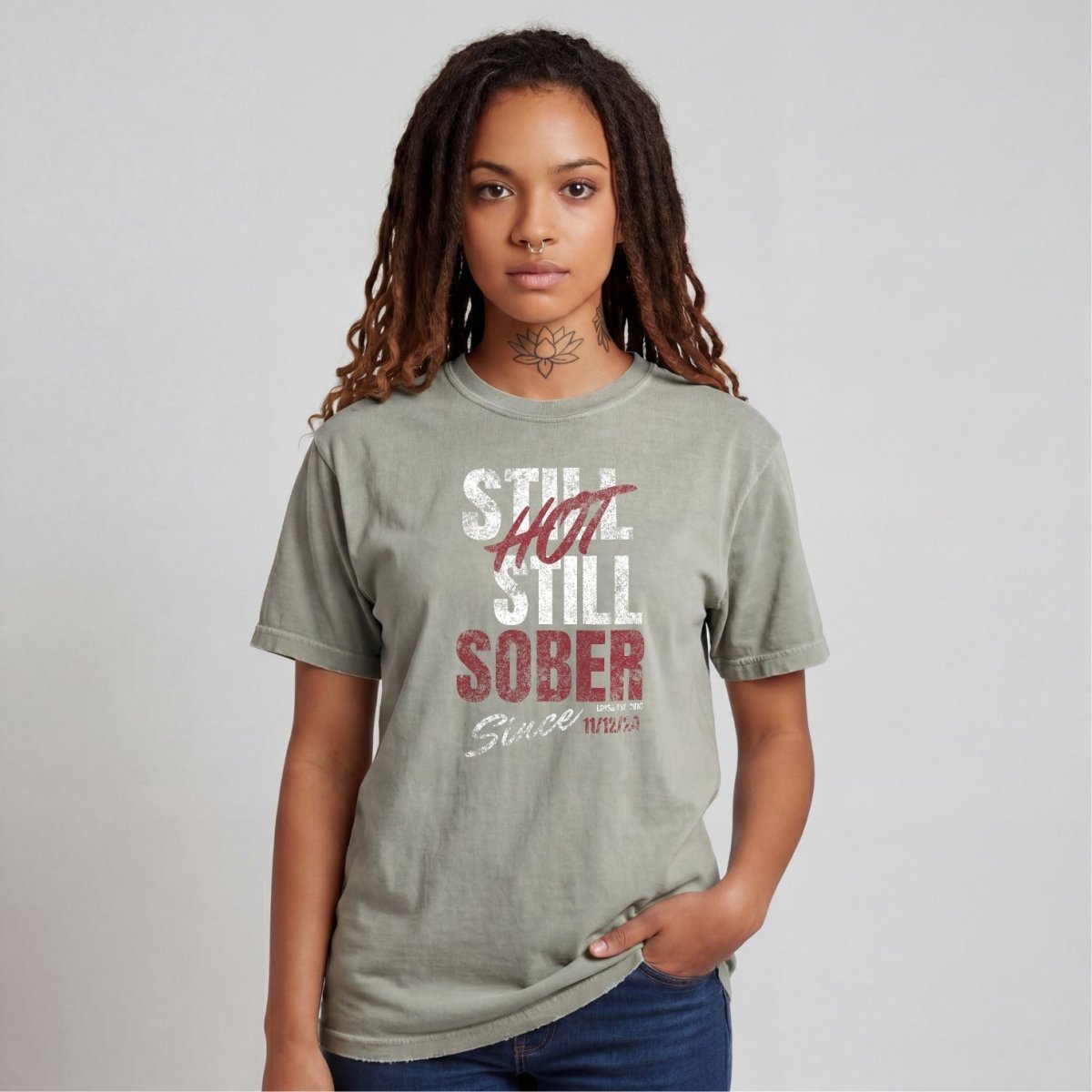 Still Hot Still Sober Women garment dyed Sober T Shirt close-up view (view 22)