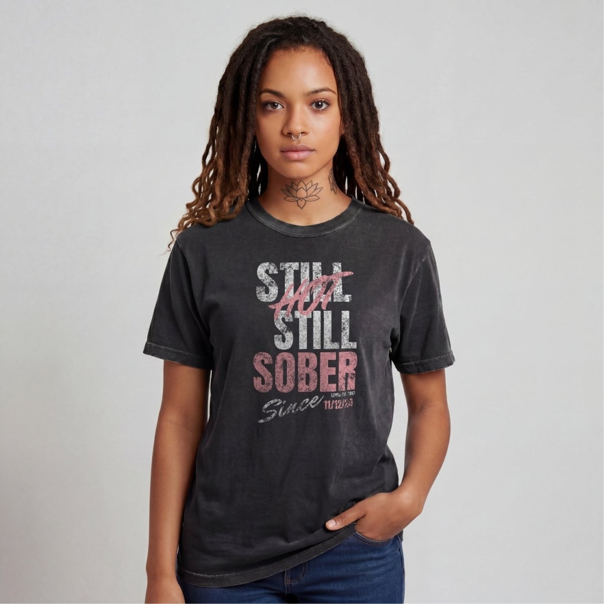 Still Hot Still Sober Women garment dyed Sober T Shirt side view (view 6)