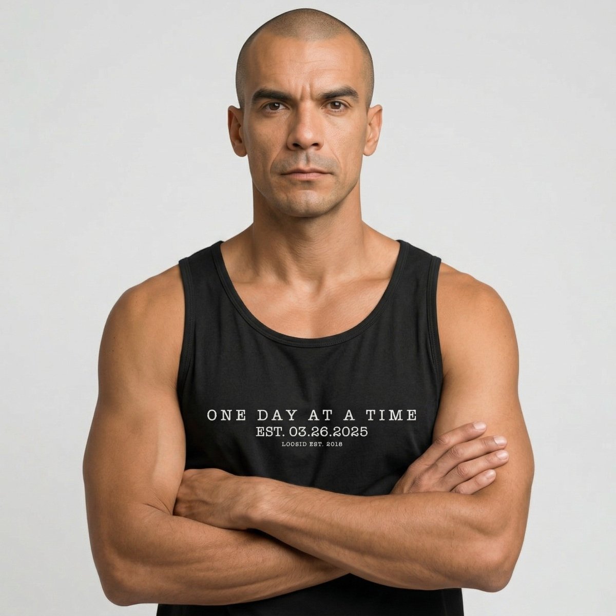 Loosid One Day At a Time Sober Tank Top featuring the design