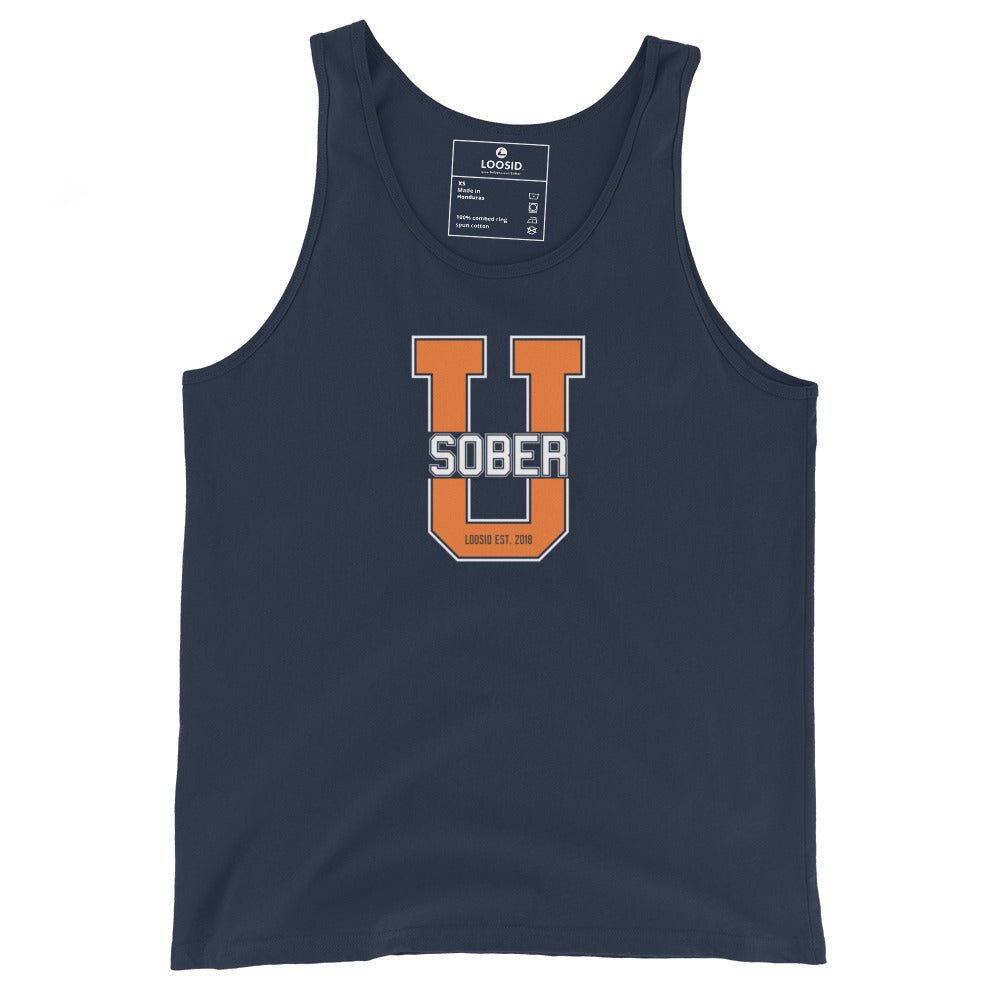 Big U Sober Sober Tank Top flat lay styled image (view 3)