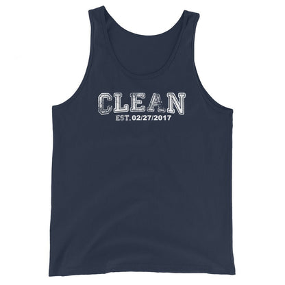 Clean Men's W Personalize Recovery Date Sober Tank Top flat lay styled image (view 3)