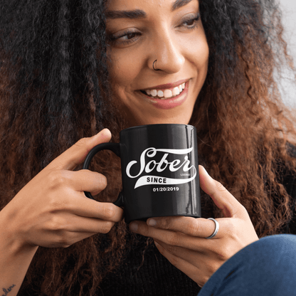 Loosid Sober Since Date Sober Coffee Mug featuring the design