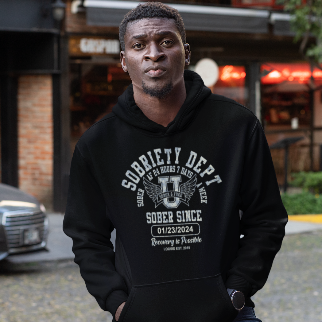Sobriety Dept Unisex Hoodie – Sober AF 24/7 with Custom Sobriety Date  Hoodie