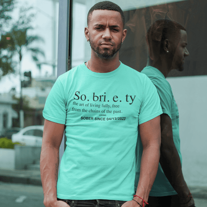 Sobriety Definition Men's w Personalize Sober Date Sober T Shirt graphic detail (view 4)