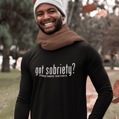 Got Sobriety Long Sleeve Sober T Shirt close-up view (view 2)