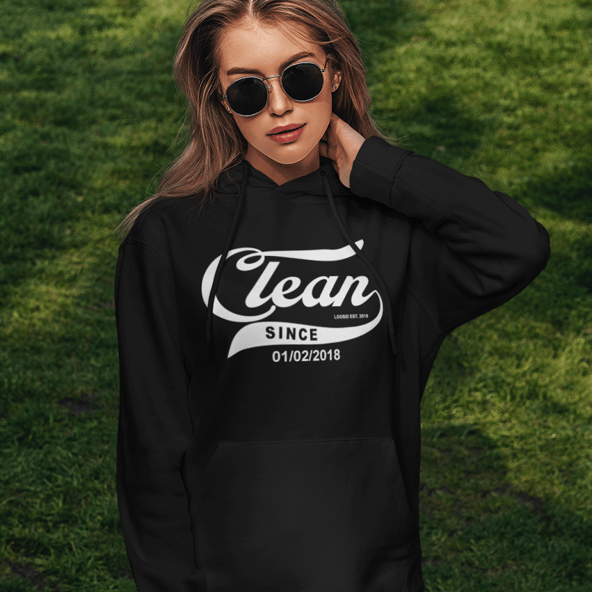Clean Since Hoodie with Date Recovery Hoodie close-up view (view 2)