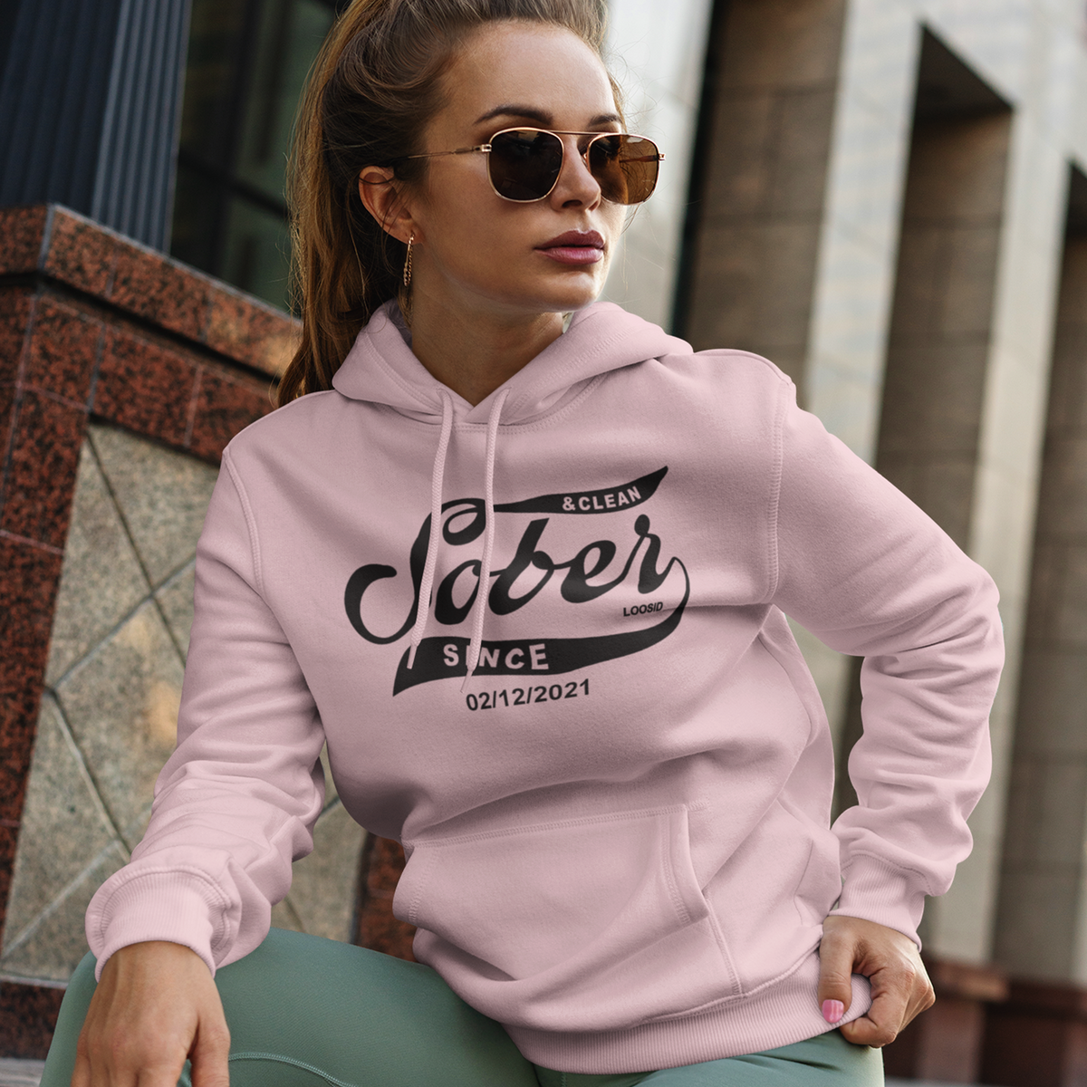 Recovery hoodie with “Sober Since” design and custom date