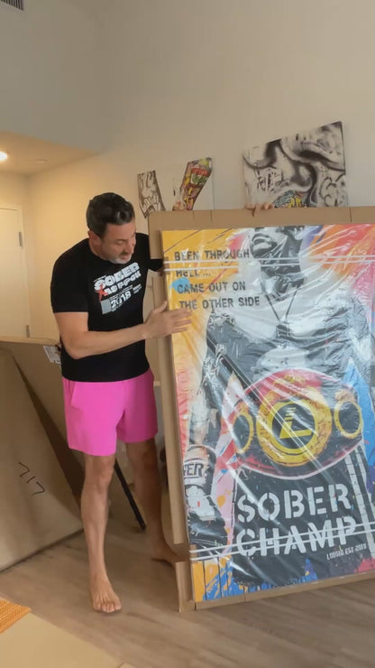 Sober Champ Man Sobriety Art w/ Personalized Sobriety Date
