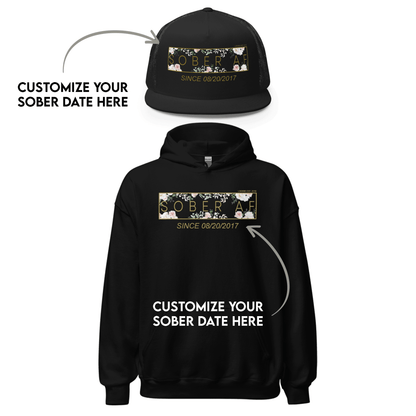 Sober AF Flower Recovery Hoodie close-up view (view 2)