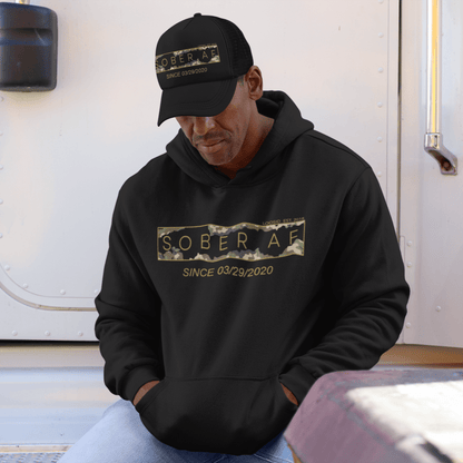 Loosid Sober AF Camo Recovery Hoodie featuring the design
