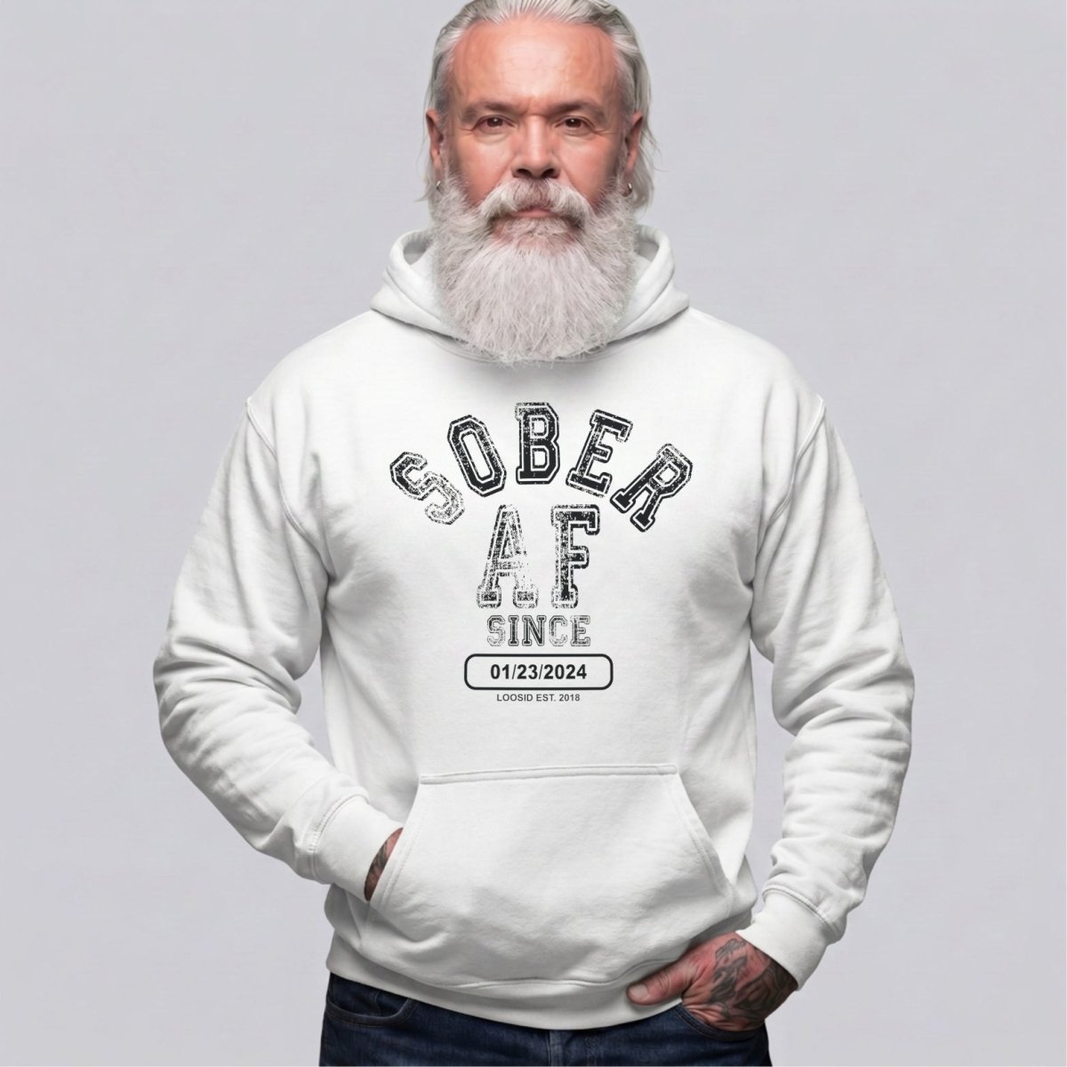 Sober AF Since Recovery Hoodie lifestyle view (view 35)