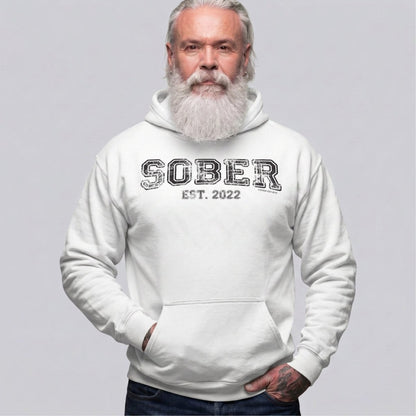 Sober Est. Hoodie w Personalized Sobriety Year Recovery Hoodie fit detail (view 19)