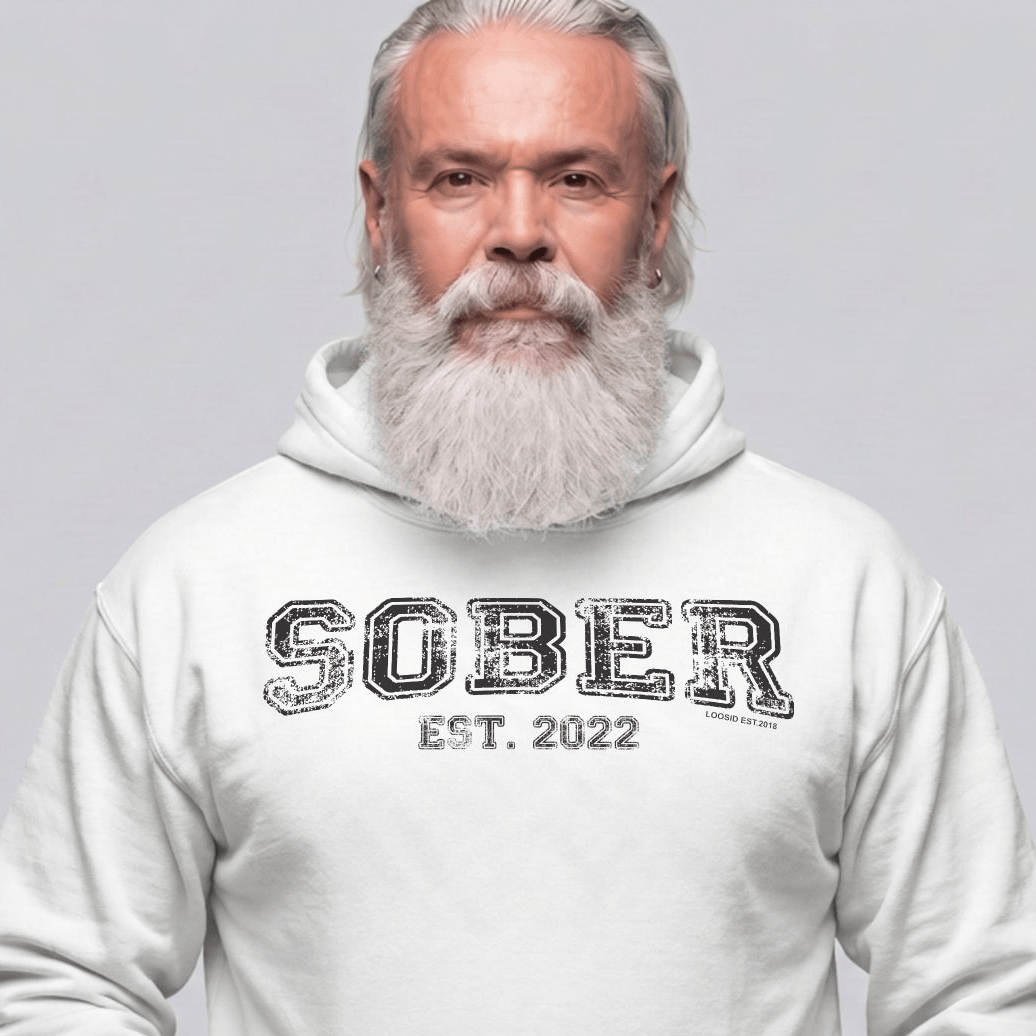Sober Est. Hoodie w Personalized Sobriety Year Recovery Hoodie packaging detail (view 18)
