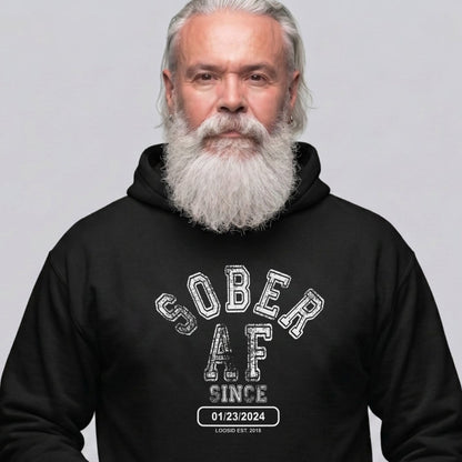 Sober AF Since Recovery Hoodie close-up view (view 2)