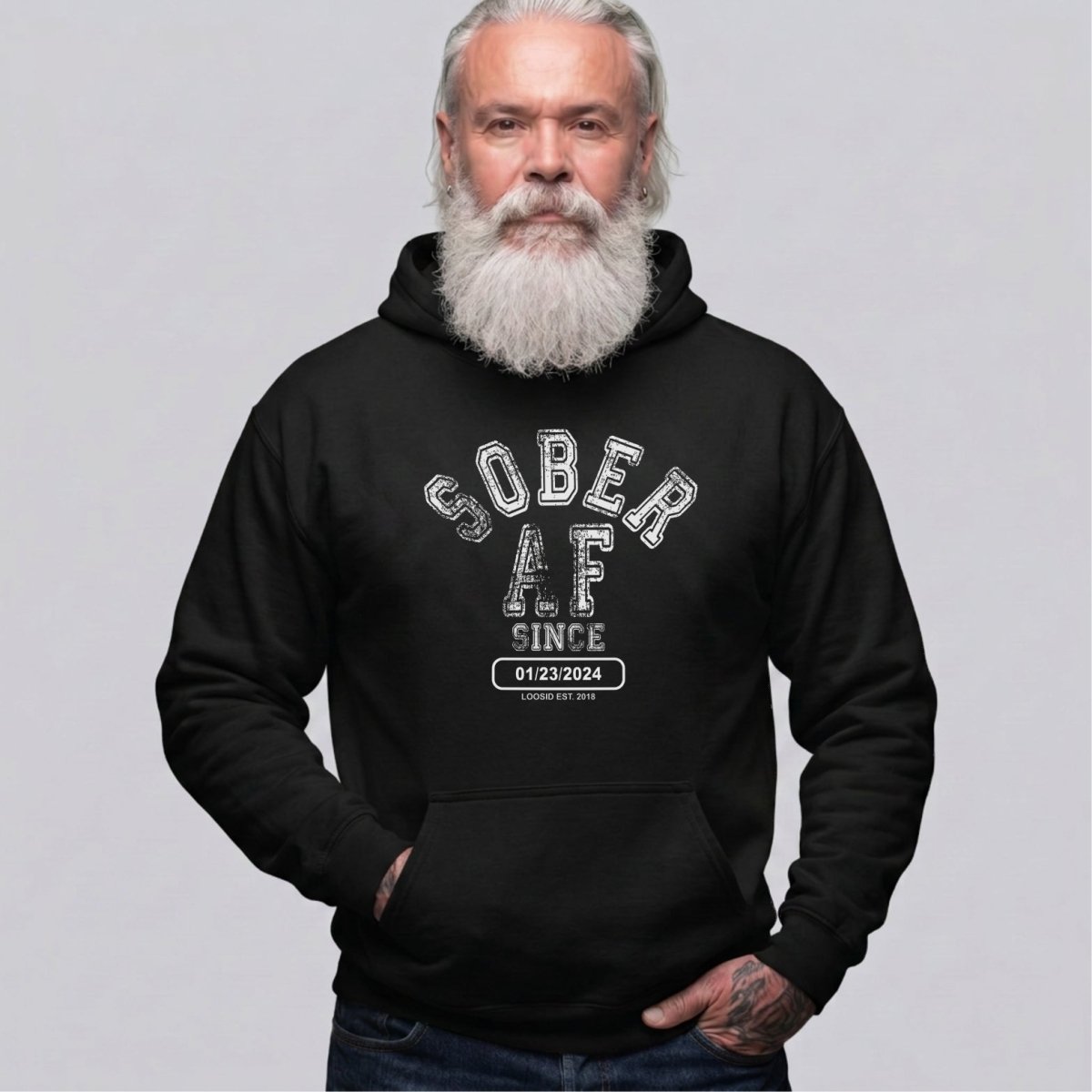 Sober AF Since Recovery Hoodie lifestyle view (view 5)