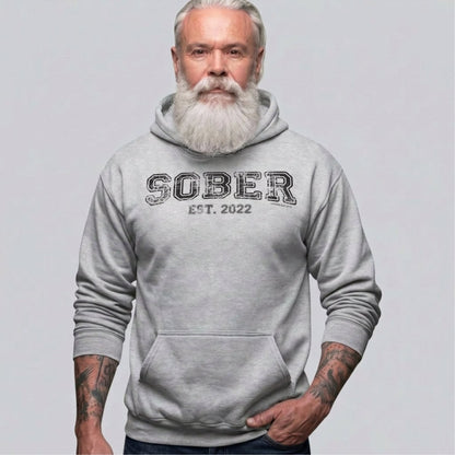 Sober Est. Hoodie w Personalized Sobriety Year Recovery Hoodie close-up view (view 22)