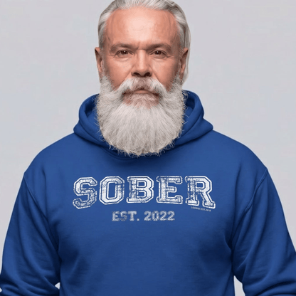 Sober Est. Hoodie w Personalized Sobriety Year Recovery Hoodie fit detail (view 9)