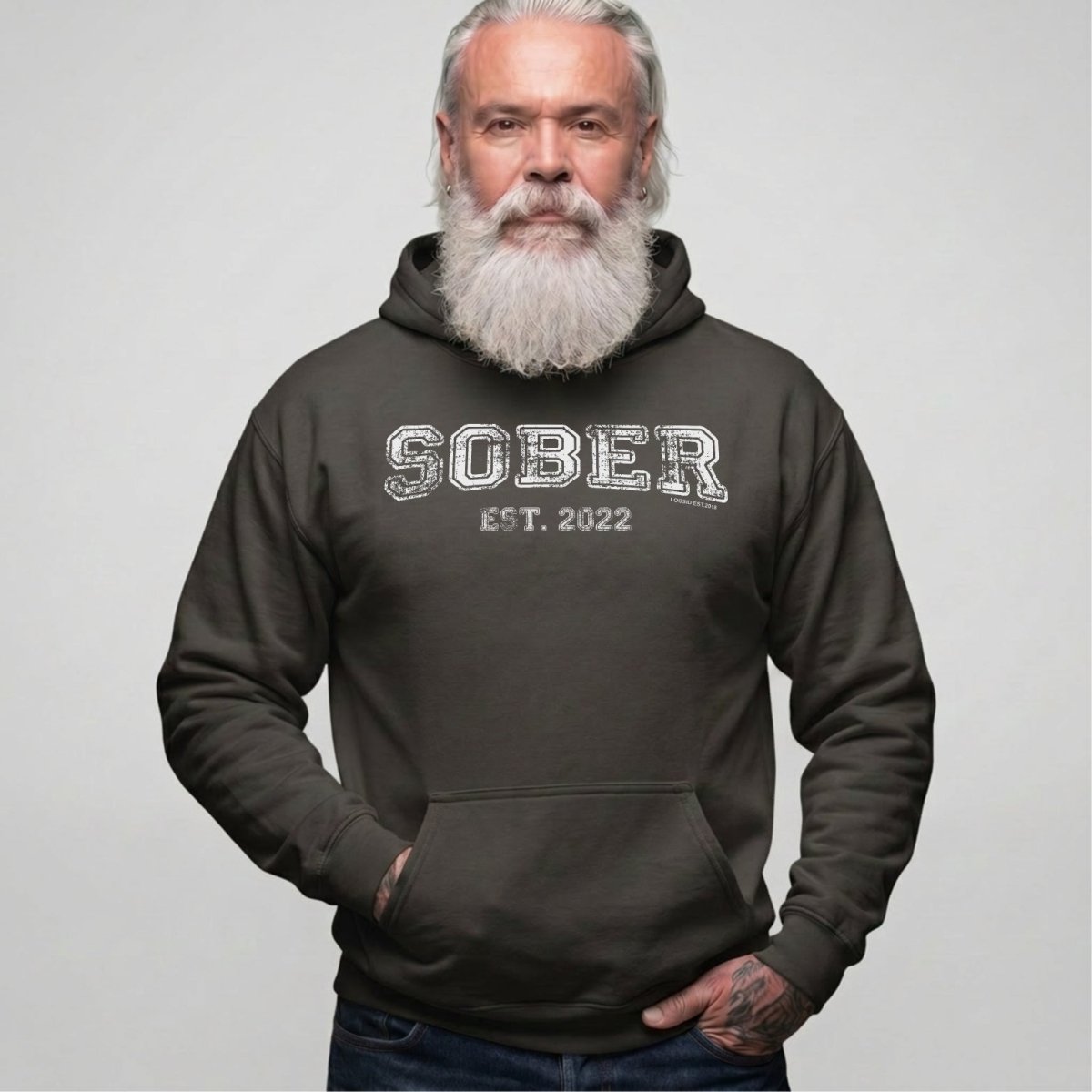 Sober Est. Hoodie w Personalized Sobriety Year Recovery Hoodie lifestyle view (view 25)